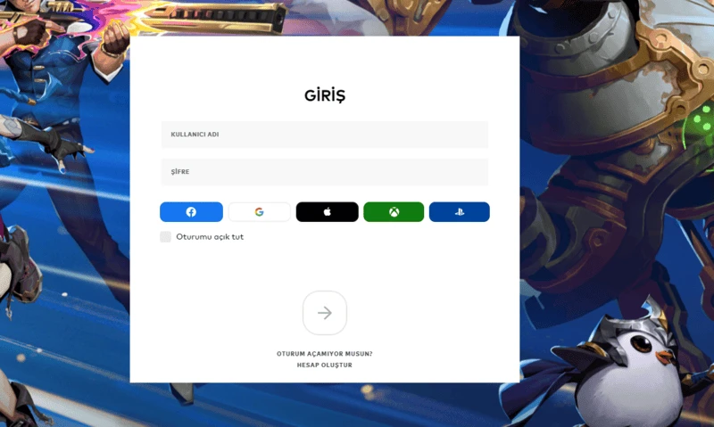 Riot Games Hesabına Giriş Ekranı